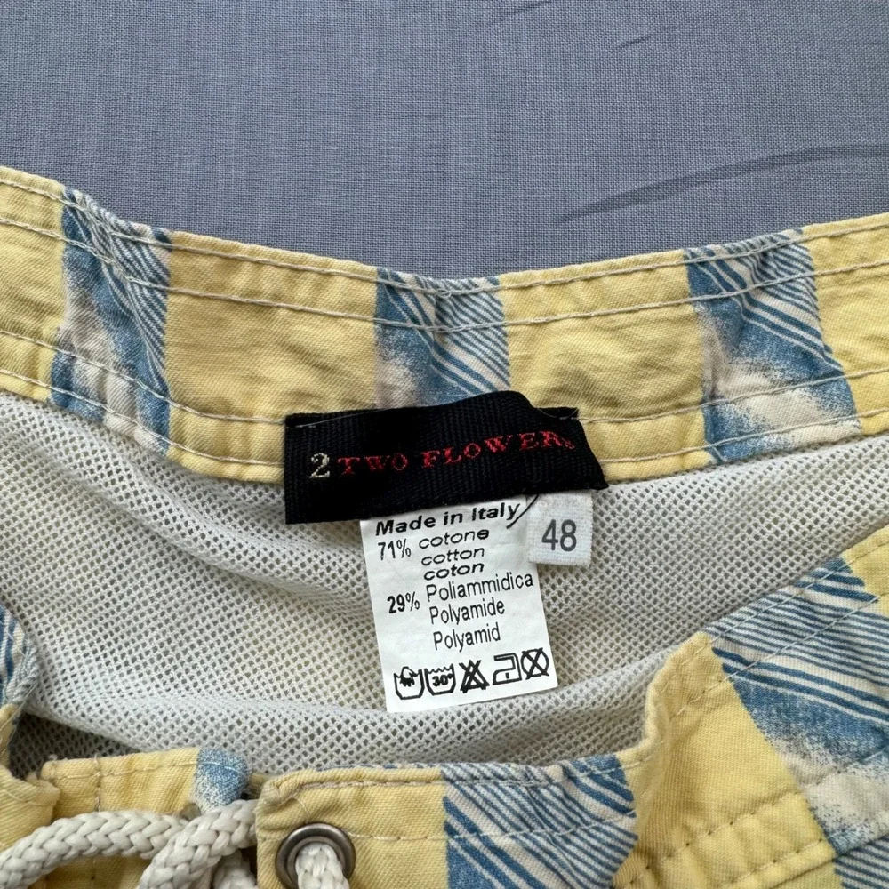 Two Flowers Mens Striped Board Shorts Yellow Blue Made in Italy Size 48 IT 33 US